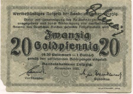 Leipzig - Handelskammer - November 1923 - 20 Gold-Pfennig 
