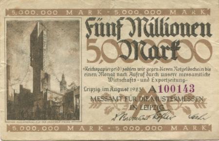Leipzig - Messeamt für Mustermessen - August 1923 - 5 Millionen Mark 