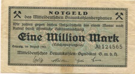 Leipzig - Mitteldeutsches Braunkohlen-Syndikat GmbH - August 1923 - 1 Million Mark 