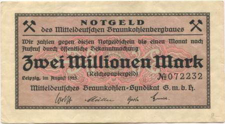 Leipzig - Mitteldeutsches Braunkohlen-Syndikat GmbH - August 1923 - 2 Millionen Mark 