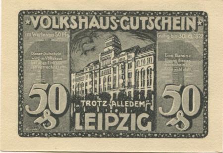 Leipzig - Volkshaus - - 30.6.1922 - 50 Pfennig 