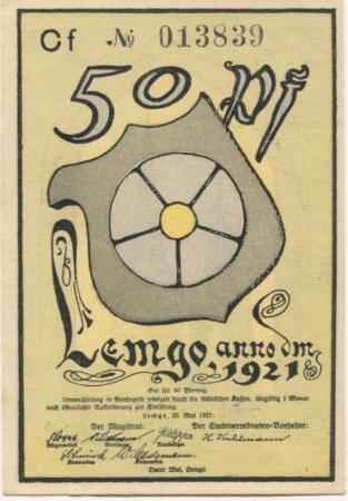Lemgo - Stadt - 25.5.1921 - 50 Pfennig 