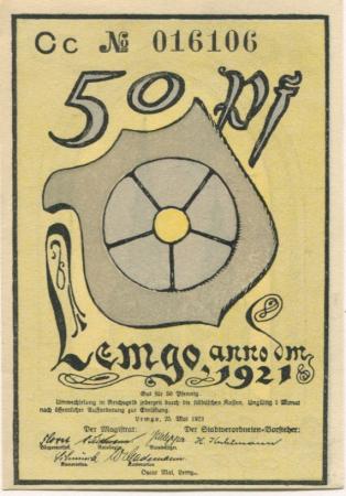Lemgo - Stadt - 25.5.1921 - 50 Pfennig 