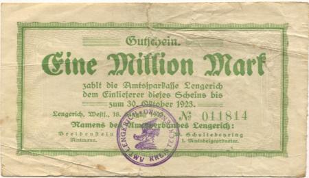 Lengerich - Amtsverband - 18.8.1923 - 30.10.1923 - 1 Million Mark 