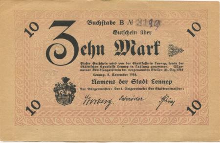 Lennep (heute: Remscheid) - Stadt - 5.11.1918 - 31.12.1918 - 10 Mark 