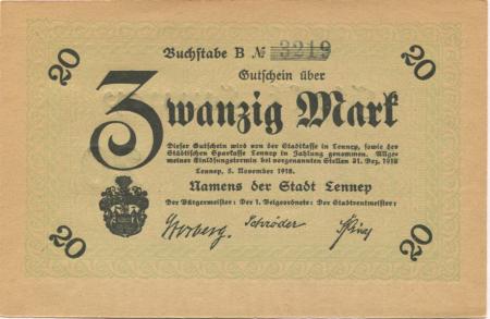 Lennep (heute: Remscheid) - Stadt - 5.11.1918 - 31.12.1918 - 20 Mark 