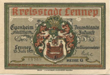 Lennep (heute: Remscheid) - Stadt - 15.7.1921 - 75 Pfennig 