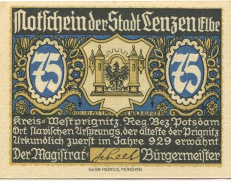 Lenzen - Stadt - -- - 75 Pfennig 