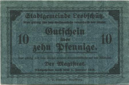 Leobschütz (heute: PL-Glubczyce) - Stadt - - nach 1.1.1918 - 10 Pfennig 
