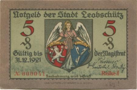 Leobschütz (heute: PL-Glubczyce) - Stadt - 31.12.1921 - 5 Pfennig 
