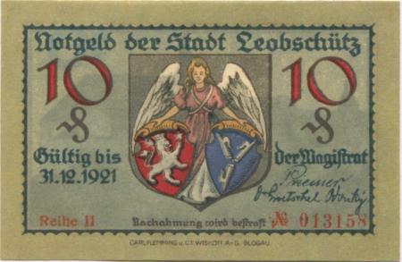 Leobschütz (heute: PL-Glubczyce) - Stadt - 31.12.1921 - 10 Pfennig 