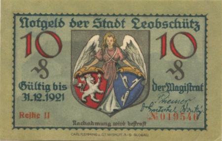 Leobschütz (heute: PL-Glubczyce) - Stadt - 31.12.1921 - 10 Pfennig 
