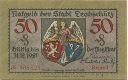 Leobschütz (heute: PL-Glubczyce) - Stadt - 31.12.1921 - 50 Pfennig 