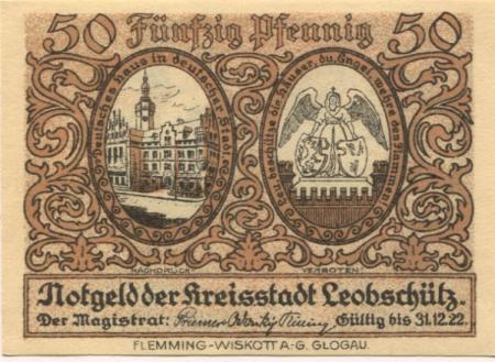 Leobschütz (heute: PL-Glubczyce) - Stadt - 31.12.1922 - 50 Pfennig 