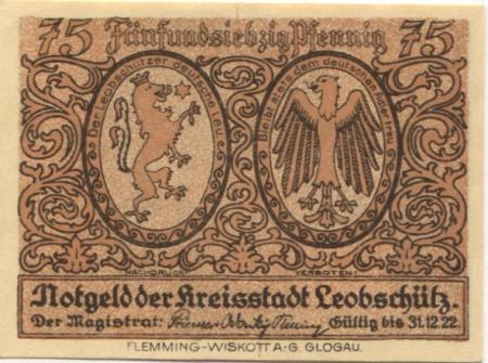 Leobschütz (heute: PL-Glubczyce) - Stadt - 31.12.1922 - 75 Pfennig 