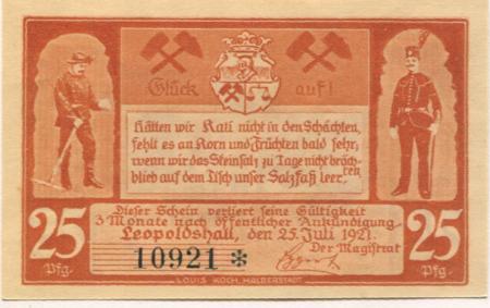 Leopoldshall (heute: Staßfurt) - Stadt - 25.7.1921 - 25 Pfennig 