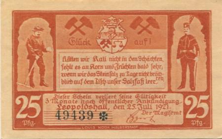 Leopoldshall (heute: Staßfurt) - Stadt - 25.7.1921 - 25 Pfennig 
