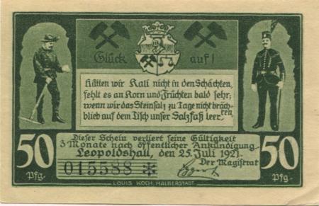 Leopoldshall (heute: Staßfurt) - Stadt - 25.7.1921 - 50 Pfennig 
