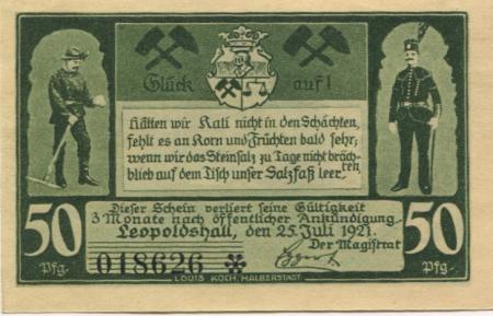Leopoldshall (heute: Staßfurt) - Stadt - 25.7.1921 - 50 Pfennig 