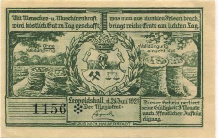 Leopoldshall (heute: Staßfurt) - Stadt - 25.7.1921 - 50 Pfennig 