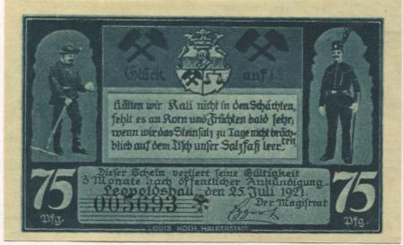 Leopoldshall (heute: Staßfurt) - Stadt - 25.7.1921 - 75 Pfennig 