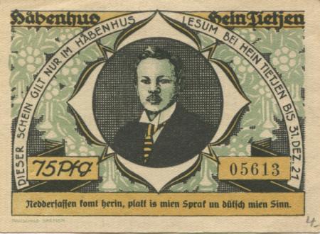 Lesum (heute: Bremen) - Tietjen, Hein, Häbenhus - - 1.12.1921 - 75 Pfennig 
