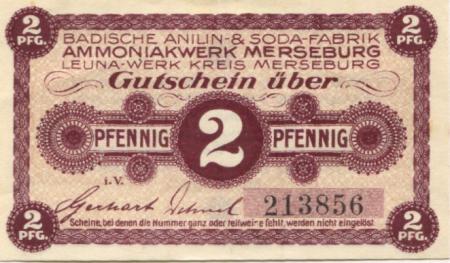 Leuna - Badische Anilin- und Soda-Fabrik, Ammoniakwerk Merseburg, Leuna-Werk - -- - 2 Pfennig 