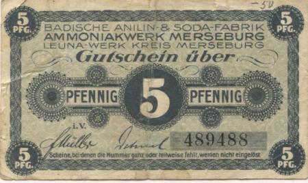 Leuna - Badische Anilin- und Soda-Fabrik, Ammoniakwerk Merseburg, Leuna-Werk - -- - 5 Pfennig 
