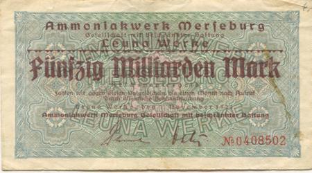 Leuna - Badische Anilin- und Soda-Fabrik, Ammoniakwerk Merseburg GmbH, Leuna-Werk - 1.11.1923 - 50 Milliarden Mark 