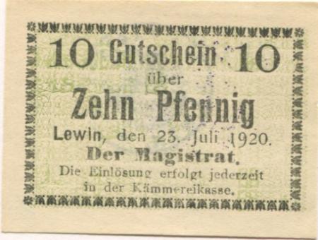 Lewin (heute: PL-Lewin Brzeski) - Stadt - 23.7.1920 - 10 Pfennig 