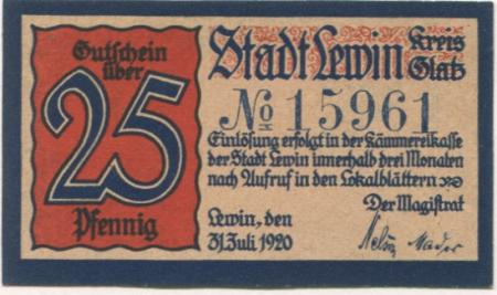 Lewin (heute: PL-Lewin Brzeski) - Stadt - 31.7.1920 - 25 Pfennig 