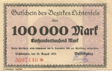 Lichtenfels - Bezirk - 23.8.1923 - 31.12.1923  - 100000 Mark 