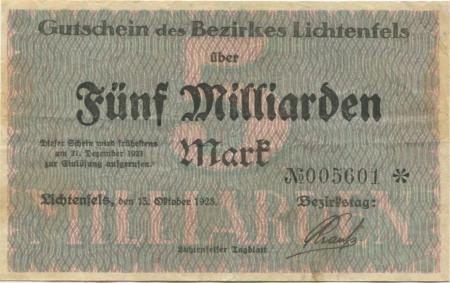 Lichtenfels - Bezirk - 15.10.1923 - 31.12.1923  - 5 Milliarden Mark 