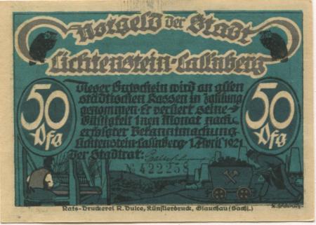 Lichtenstein(-Callnberg) - Stadt - 1.4.1921 - 50 Pfennig 