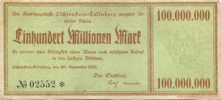 Lichtenstein(-Callnberg) - Stadt - 20.9.1923 - 100 Millionen Mark 