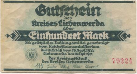 Liebenwerda (Bad) - Kreis - 16.9.1922 - 100 Mark 