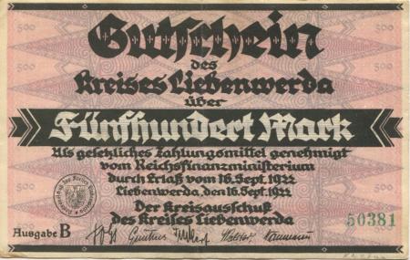 Liebenwerda (Bad) - Kreis - 16.9.1922 - 500 Mark 