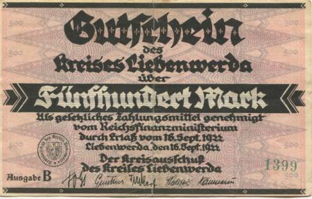 Liebenwerda (Bad) - Kreis - 16.9.1922 - 500 Mark 