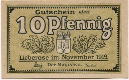 Lieberose - Stadt - November 1919 - 10 Pfennig 