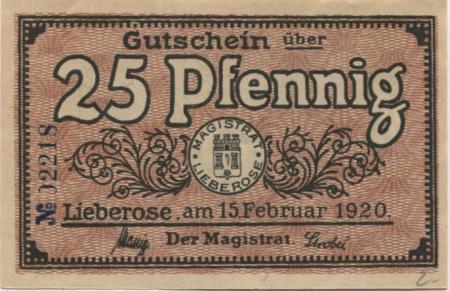 Lieberose - Stadt - 15.2.1920 - 25 Pfennig 