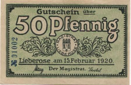 Lieberose - Stadt - 15.2.1920 - 50 Pfennig 