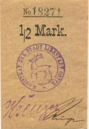 Liebstadt (heute: PL-Milakowo) - Stadt - -- - 1/2 Mark 