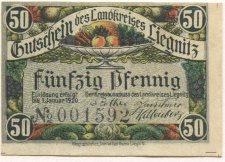 Liegnitz (heute: PL-Legnica) - Kreis - - 1.1.1920 - 50 Pfennig 