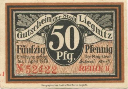 Liegnitz (heute: PL-Legnica) - Stadt - - 1.4.1919 - 50 Pfennig 