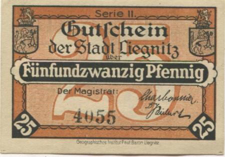 Liegnitz (heute: PL-Legnica) - Stadt - -- - 25 Pfennig 