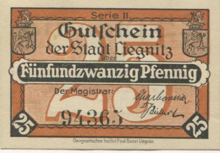 Liegnitz (heute: PL-Legnica) - Stadt - -- - 25 Pfennig 