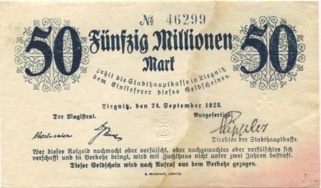 Liegnitz (heute: PL-Legnica) - Stadt - 24.9.1923 - 50 Millionen Mark 