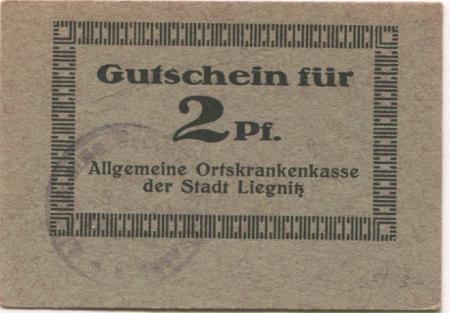 Liegnitz (heute: PL-Legnica) - Allgemeine Ortskrankenkasse - -- - 2 Pfennig 