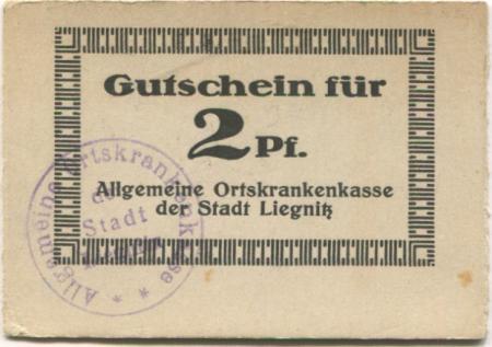 Liegnitz (heute: PL-Legnica) - Allgemeine Ortskrankenkasse - -- - 2 Pfennig 