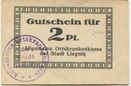 Liegnitz (heute: PL-Legnica) - Allgemeine Ortskrankenkasse - -- - 2 Pfennig 